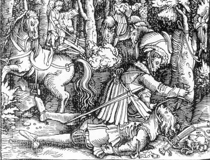 Ulrich von Württemberg murdering Hans von Hutten, copper engraving